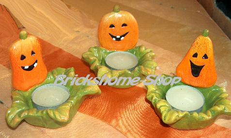 Halloween Keramik Kürbis Teelichthalter