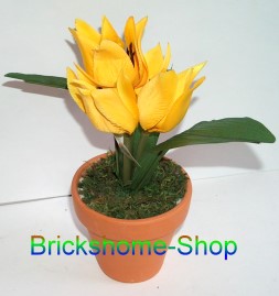 Deko - Blumentopf mit Tulpen - Gelb