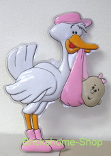 3D Wand Deko Storch mit Baby Mädchen