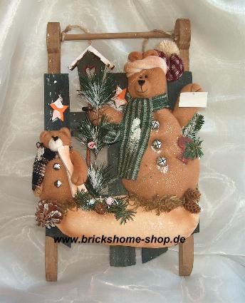 Großer Weihnachts Deko Schlitten mit Bär - Teddy