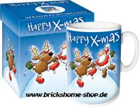 Weihnachtsbecher Tasse \"Happy X-Mas in Geschenkbox